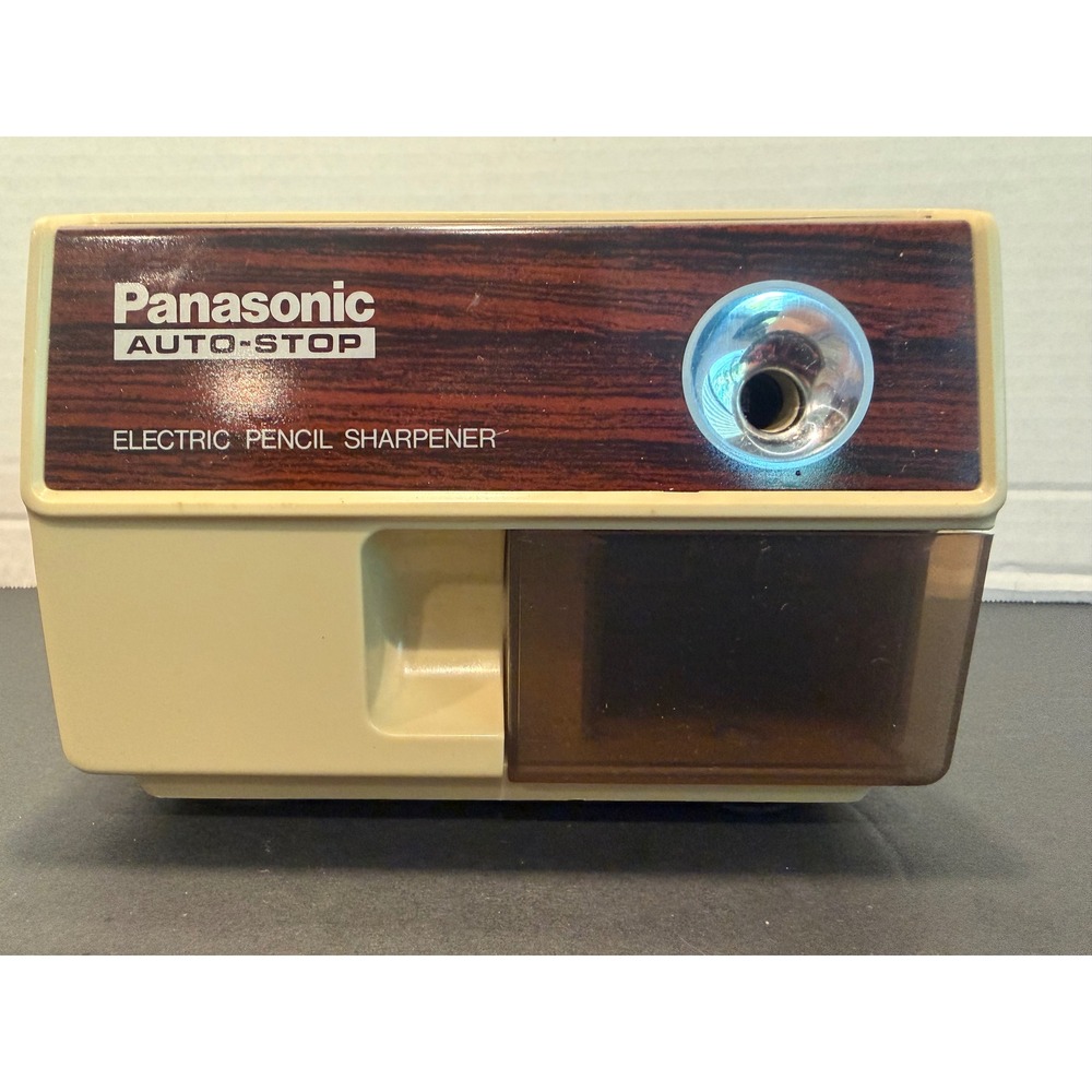 Vintage Panasonic KP-110 Auto-Stop Electric Pencil Sharpener Wood Grain Tested